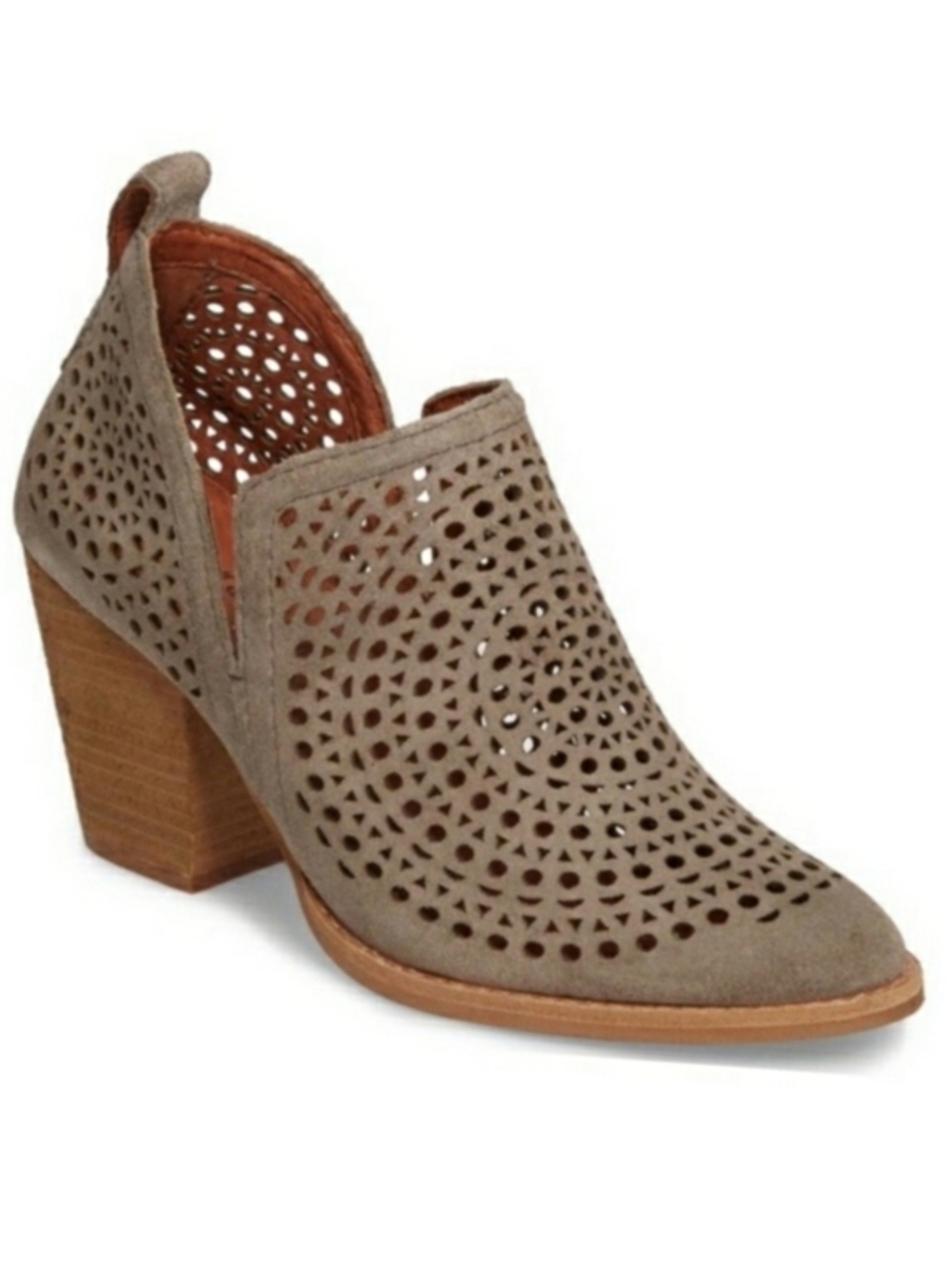 Jeffrey Campbell Rosalee Taupe Suede Ankle Booties Greige Stacked Heel 7.5